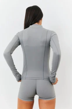 Sale In the Style Soft Touch Seam Detail Zip Through Jacket Grey