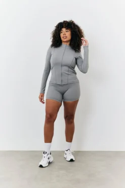 Sale In the Style Soft Touch Seam Detail Zip Through Jacket Grey