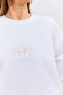 Discount In The Style Soleil Graphic Crew Neck Jersey Sweatshirt White