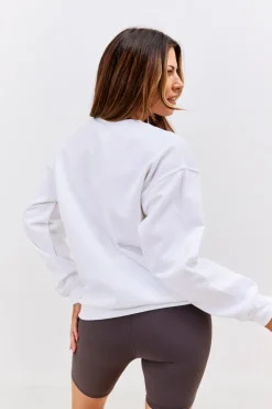 Discount In The Style Soleil Graphic Crew Neck Jersey Sweatshirt White
