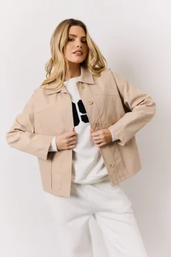 In the Style Button Front Pocket Detail Jacket Stone