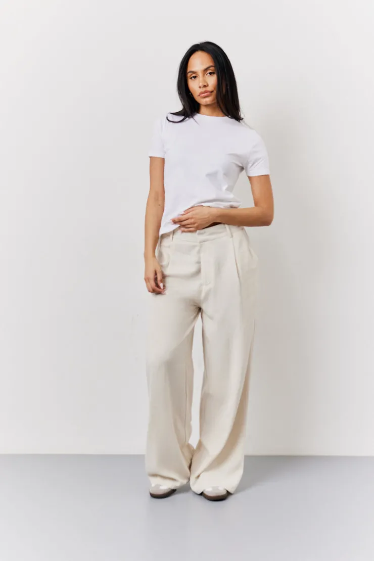 Hot In the Style Linen Blend Tailored Wide Leg Trouser Stone
