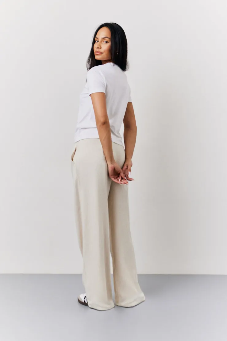 Hot In the Style Linen Blend Tailored Wide Leg Trouser Stone