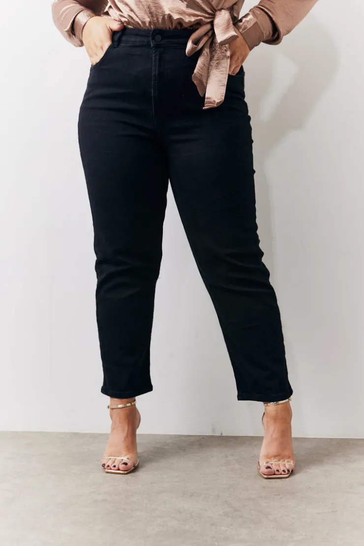 Sale In The Style Straight Leg High Rise Ankle Grazer Jeans Black