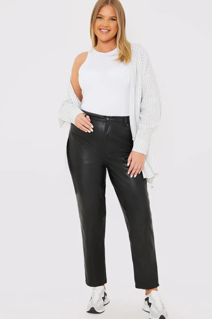 Best Terrie Mcevoy Straight Leg Leather Look Trousers Black