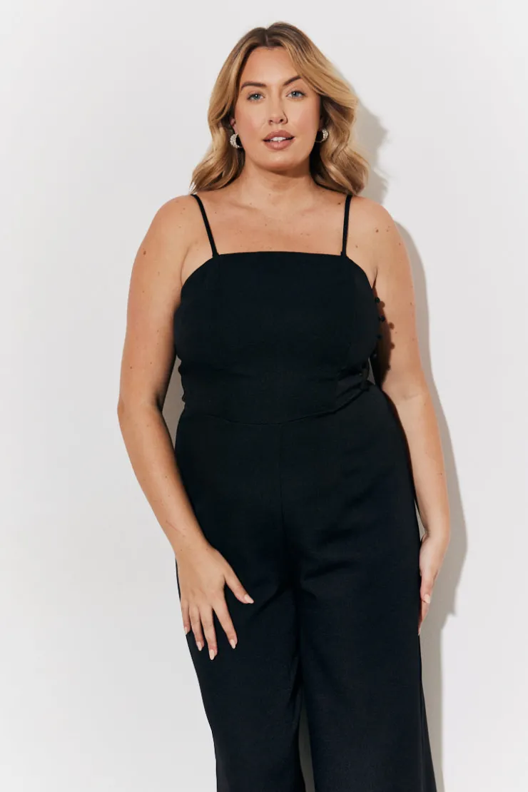 Online In the Style Strappy Wide Leg Button Detail Jumpsuit Black
