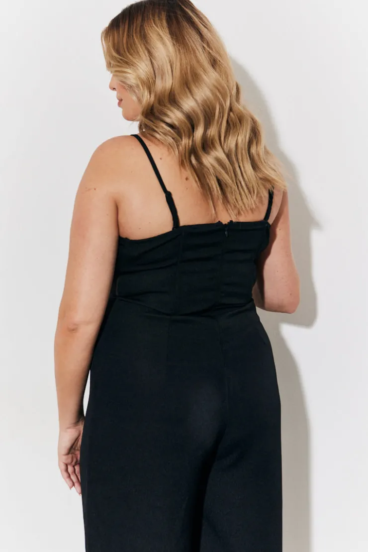 Online In the Style Strappy Wide Leg Button Detail Jumpsuit Black