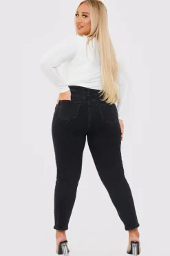 Online In The Style Stretch Straight Jeans Black