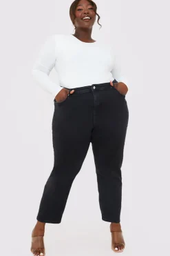 Online In The Style Stretch Straight Jeans Black