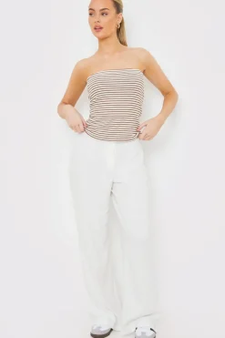 Hot In the Style Stripe Bandeau Top Brown