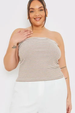Hot In the Style Stripe Bandeau Top Brown