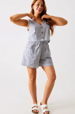 Hot In The Style Stripe Elasticated Waist Shorts Blue
