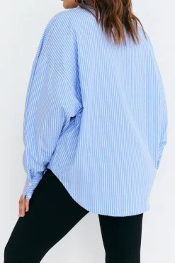 New In The Style Stripe Oversized Poplin Shirt Blue