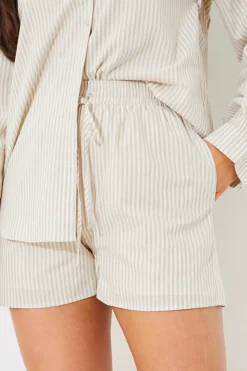 Best In the Style Striped Elasticated Waist Shorts Stone