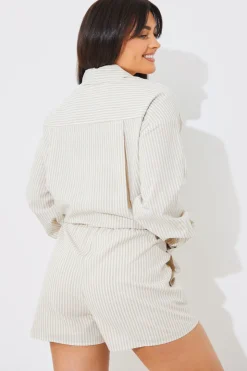 Best In the Style Striped Elasticated Waist Shorts Stone
