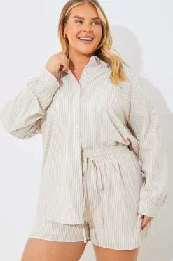 Best In the Style Striped Elasticated Waist Shorts Stone