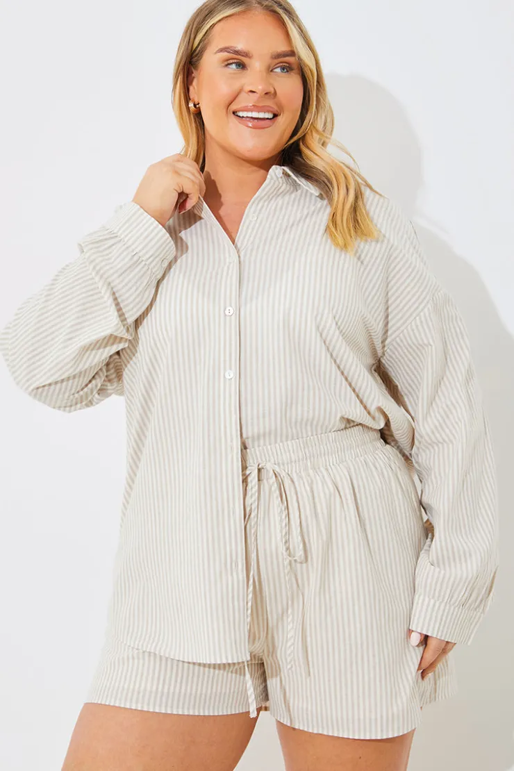Best In the Style Striped Elasticated Waist Shorts Stone