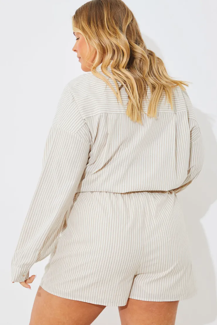 Best In the Style Striped Elasticated Waist Shorts Stone