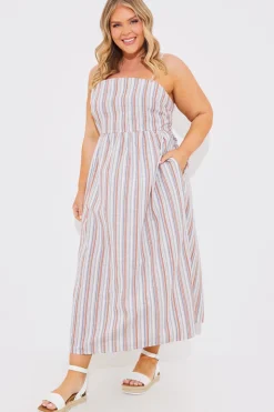 Sale In the Style Striped Linen Look Midaxi Dress Blue