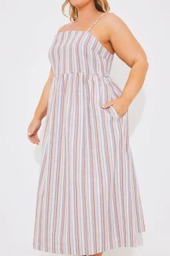 Sale In the Style Striped Linen Look Midaxi Dress Blue