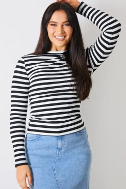 Online In the Style Striped Ribbed Long Sleeve Top