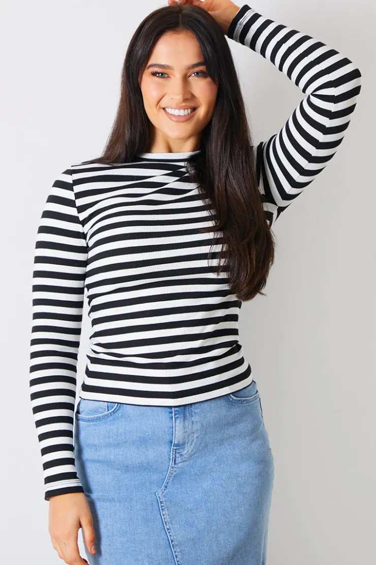 Online In the Style Striped Ribbed Long Sleeve Top