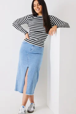 Online In the Style Striped Ribbed Long Sleeve Top