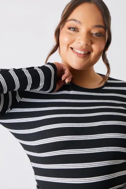 Online In the Style Striped Ribbed Long Sleeve Top