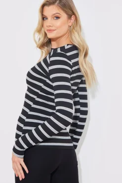 Online In the Style Striped Ribbed Long Sleeve Top