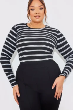 Online In the Style Striped Ribbed Long Sleeve Top