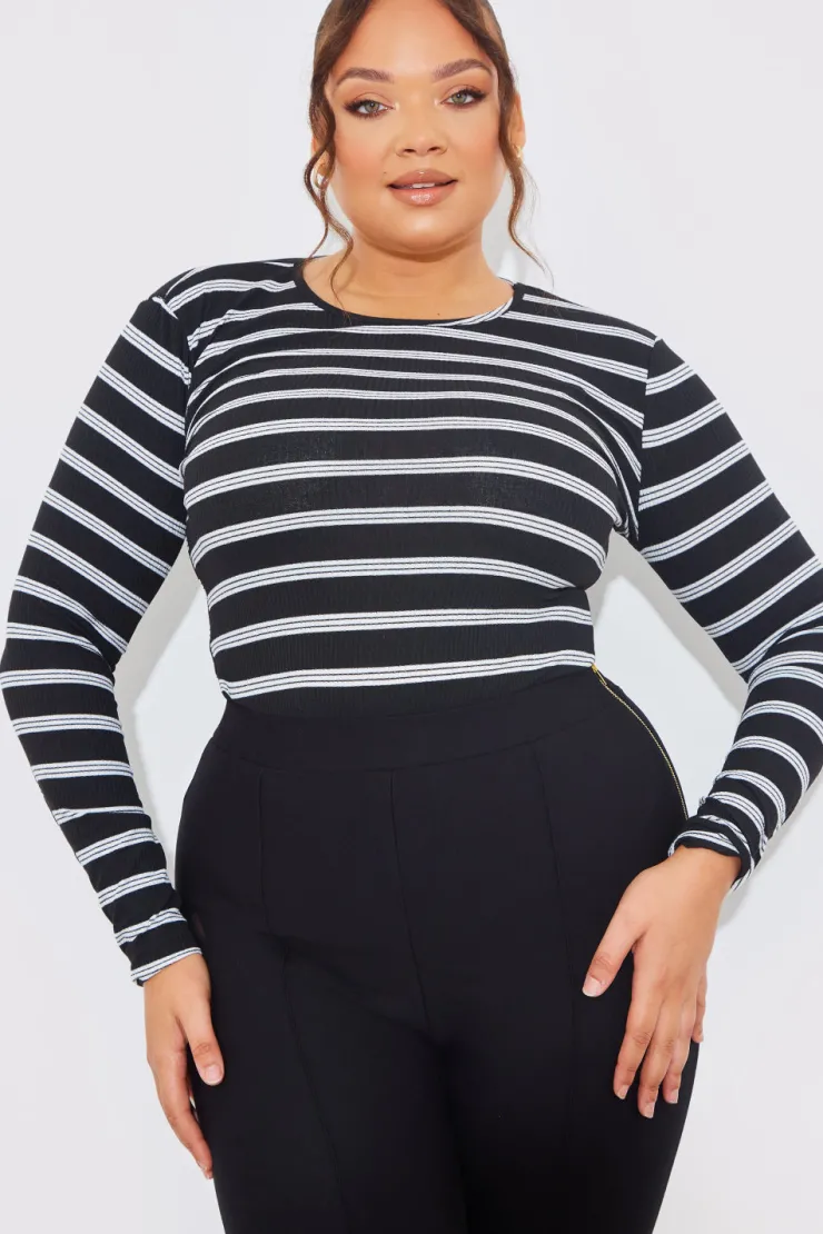 Online In the Style Striped Ribbed Long Sleeve Top