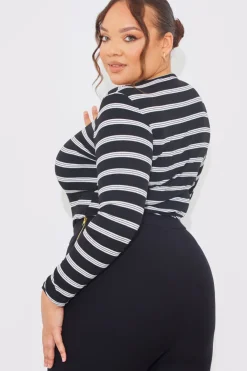 Online In the Style Striped Ribbed Long Sleeve Top