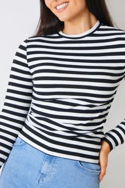 Online In the Style Striped Ribbed Long Sleeve Top