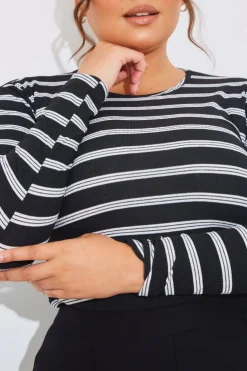 Online In the Style Striped Ribbed Long Sleeve Top