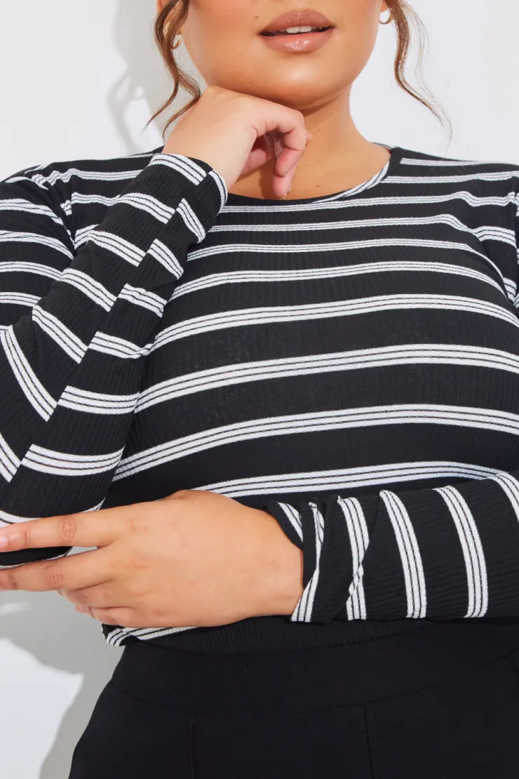 Online In the Style Striped Ribbed Long Sleeve Top