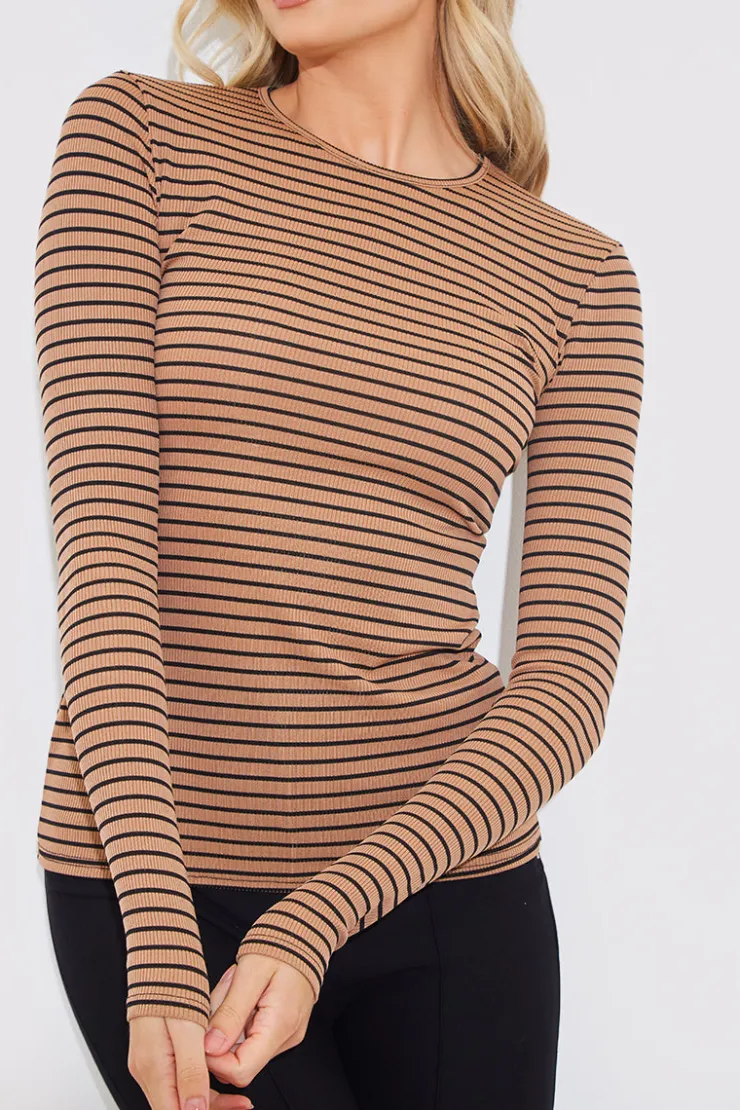 Online In the Style Striped Ribbed Long Sleeve Top