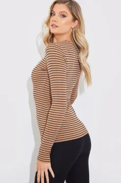 Online In the Style Striped Ribbed Long Sleeve Top