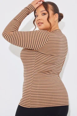 Online In the Style Striped Ribbed Long Sleeve Top