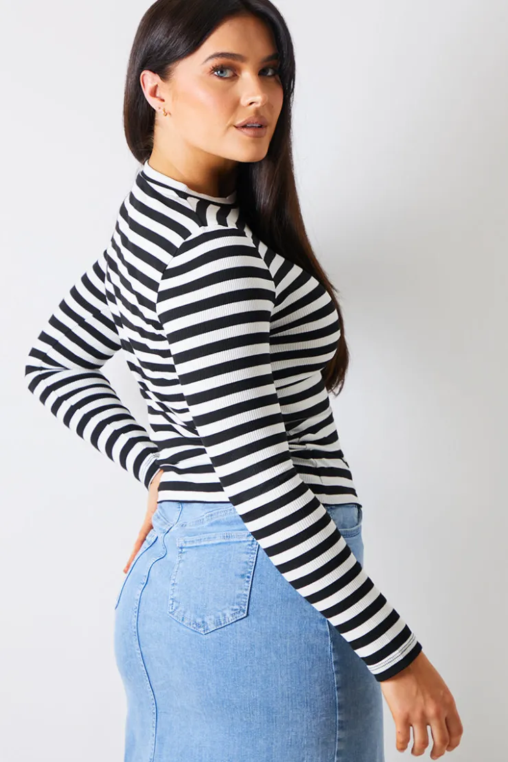 Online In the Style Striped Ribbed Long Sleeve Top