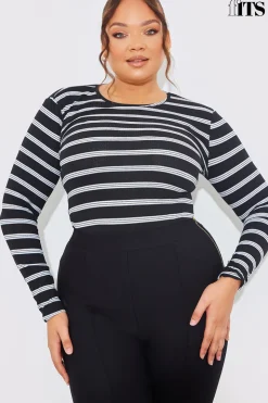 Online In the Style Striped Ribbed Long Sleeve Top