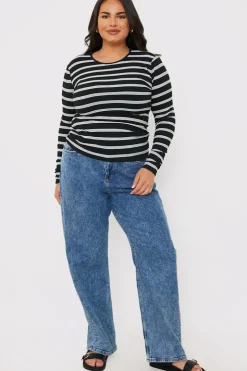 Online In the Style Striped Ribbed Long Sleeve Top