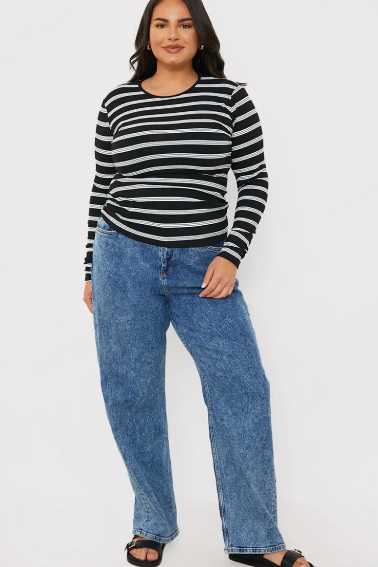 Online In the Style Striped Ribbed Long Sleeve Top