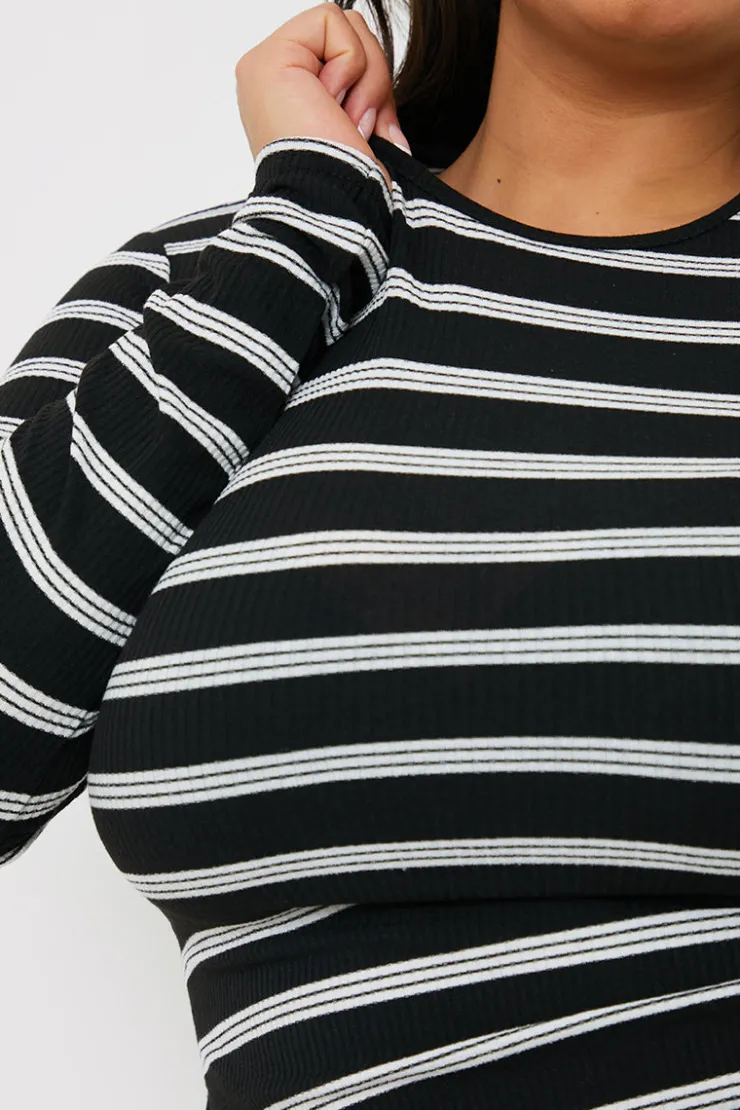Online In the Style Striped Ribbed Long Sleeve Top