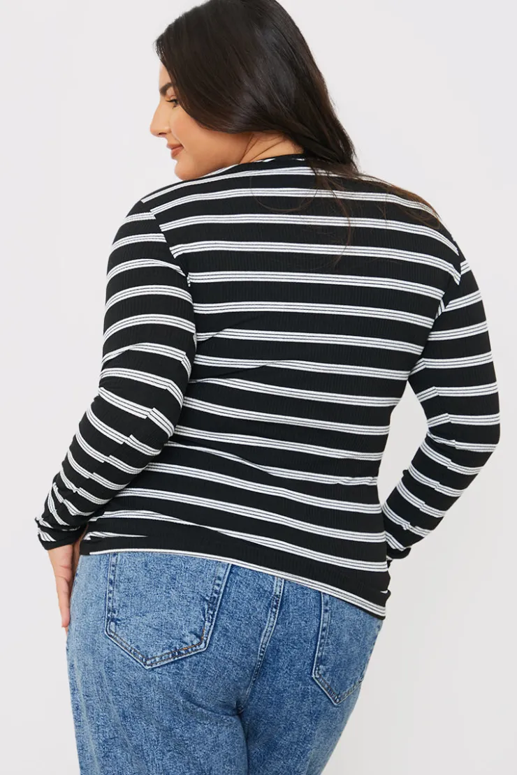 Online In the Style Striped Ribbed Long Sleeve Top