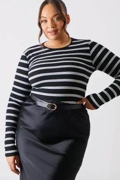 Online In the Style Striped Ribbed Long Sleeve Top