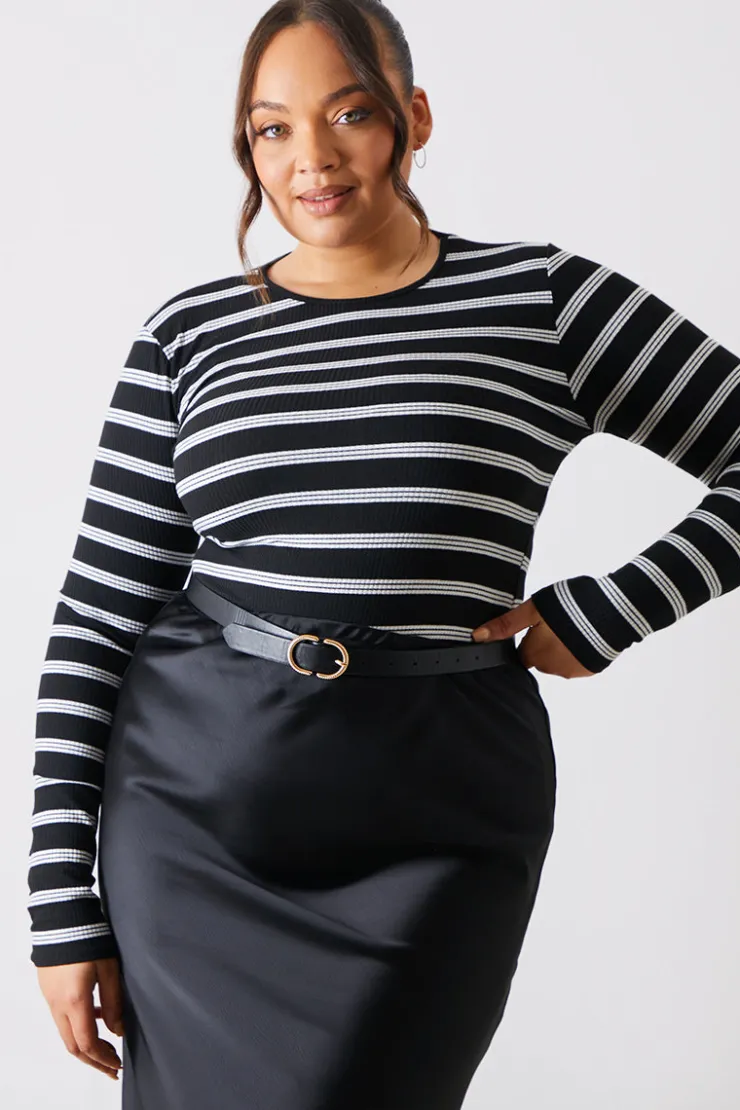 Online In the Style Striped Ribbed Long Sleeve Top