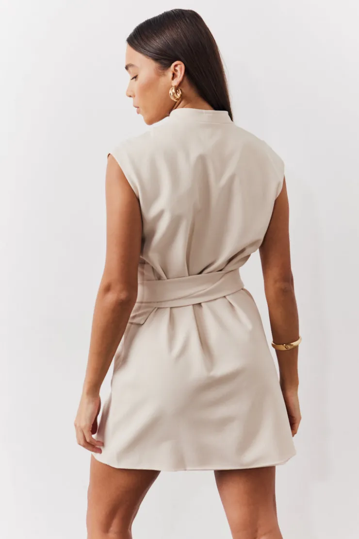 Discount In The Style Structured Pocket Detail Belted Mini Dress cream