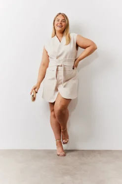 Discount In The Style Structured Pocket Detail Belted Mini Dress cream