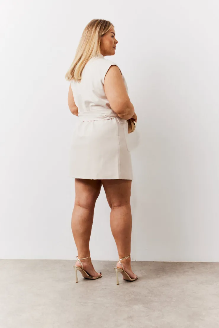 Discount In The Style Structured Pocket Detail Belted Mini Dress cream