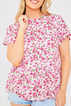 In the Style Sustainable Floral Peplum Top Pink